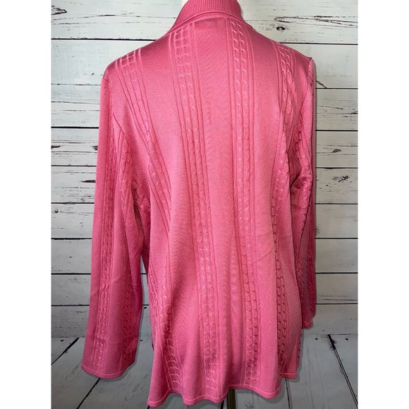 Exclusively Misook Cardigan‎ Sweater Petite Large PL Pink Cable Knit cableknit - Picture 9 of 11